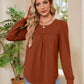 Ruched Round Neck Long Sleeve Blouse