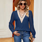 Contrast V-Neck Long Sleeve Blouse