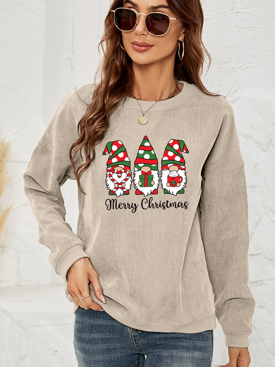 MERRY CHRISTMAS Graphic Sweatshirt Beige