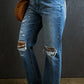 Distressed Raw Hem Jeans with Pockets