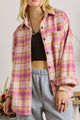 Plaid Collared Neck Button Up Shacket Pink
