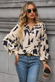Perfee Printed Johnny Collar Blouse Cream