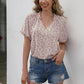 Ivy Lane Floral Notched Short Sleeve Blouse