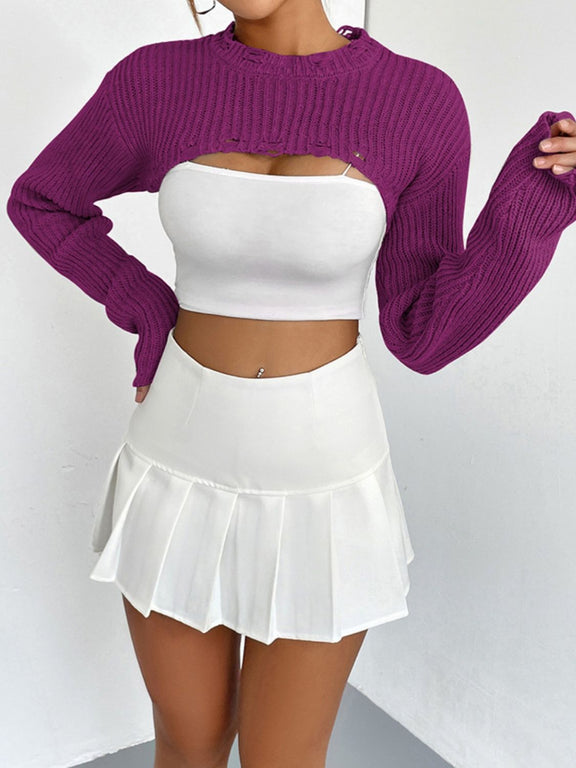 Distressed Long Sleeve Cropped Sweater