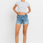 Lovervet Stepped Waist Raw Hem Denim Shorts