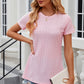 Eyelet Slit Round Neck Short Sleeve T-Shirt