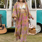 Plus Size Printed Open Front Cover Up and Pants Set