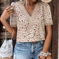 Full Size Printed V-Neck Short Sleeve Blouse