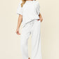 Double Take Full Size Texture Round Neck Short Sleeve T-Shirt and Wide Leg Pants