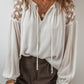 Lace Tie Neck Long Sleeve Blouse