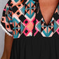 Embroidered Geometric Tie Neck Short Sleeve Blouse