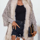 Fringe Leopard Open Front Long Sleeve Poncho