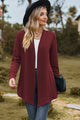 Textured Open Front Long Sleeve Cardigan Burgundy