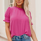 Frill Round Neck Flounce Sleeve Blouse