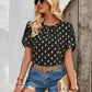 Printed Round Neck Petal Sleeve Blouse