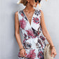 Printed Zip Detail Belted Sleeveless Dress