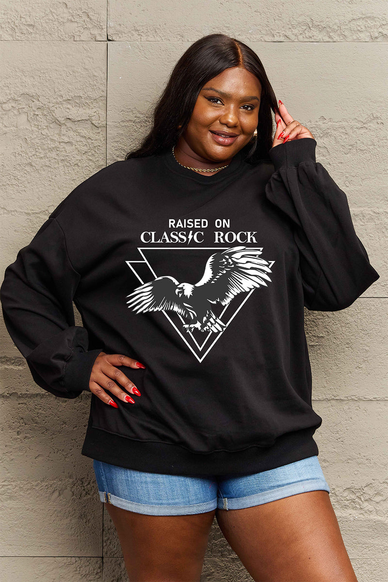 Simply Love Full Size Eagle Graphic Drop Shoulder Sweatshirt Black