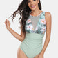 Cutout Printed Round Neck One-Piece Swimwear