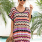 Rainbow Stripe Scalloped V-Neck Cover-Up Dress