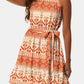 Printed Tie Waist Frill Trim Dress