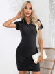 Johnny Collar Short Sleeve Bodycon Dress Black