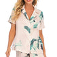 Printed Button Up Short Sleeve Top and Shorts Lounge Set