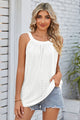 Openwork Round Neck Wide Strap Tank White