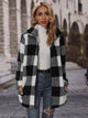 Plaid Collared Neck Coat with Pockets Black