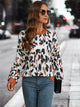 Leopard Round Neck Drop Shoulder Sweatshirt White