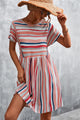 Striped Round Neck Dress Coral