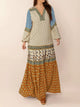 Bohemian Mixed Print Long Sleeve Maxi Dress Camel