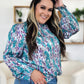 Double Take Full Size Printed Smocked Long Sleeve Blouse