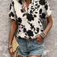 Flower Notched Short Sleeve Blouse