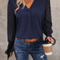 Perfee V-Neck Long Mesh Sleeve Top