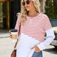 Slit Contrast Striped Long Sleeve Sweatshirt