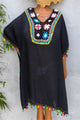 Tassel Detail Embroidery Dress Black One Size