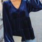 Perfee V-Neck Balloon Sleeve Peplum Blouse