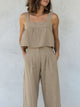 Square Neck Wide Strap Top and Pants Set Khaki