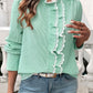 Devine Lace Detail Ruffled Round Neck Long Sleeve Shirt