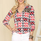 Celeste Full Size Houndstooth & Leopard Roll-Tab Sleeve Top