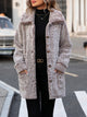 Pocketed Collared Neck Long Sleeve Plush Jacket Taupe