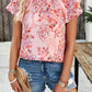 Devine Printed Ruffled Mock Neck Blouse