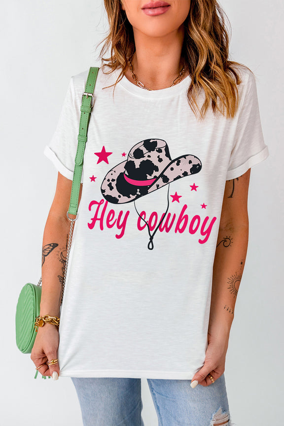 Graphic Round Neck Short Sleeve T-Shirt White
