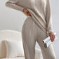 Ribbed V-Neck Top and Pants Set