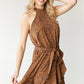 First Love Full Size Leopard Belted Sleeveless Dress