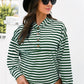 Striped Half-Button Dropped Shoulder Hoodie