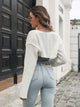 Ribbed Exposed Seam Long Sleeve Cardigan White