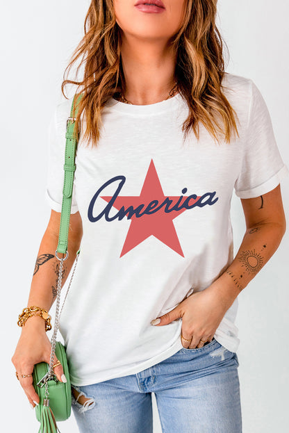 Star Round Neck Short Sleeve T-Shirt White