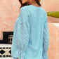 Shiny Crochet Flounce Sleeve Button Up Blouse