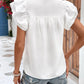 Ruffled Notched Cap Sleeve Blouse